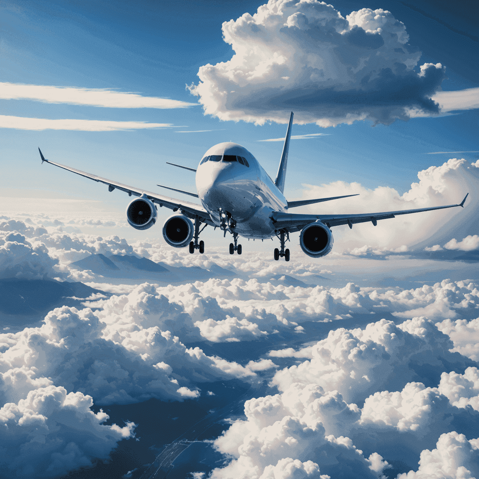 Airplane flying through clouds, carrying cargo, symbolizing fast and efficient air freight services